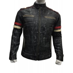 Men's Biker Vintage Motorcycle Cafe Racer Retro Moto Distressed Leather Jacket